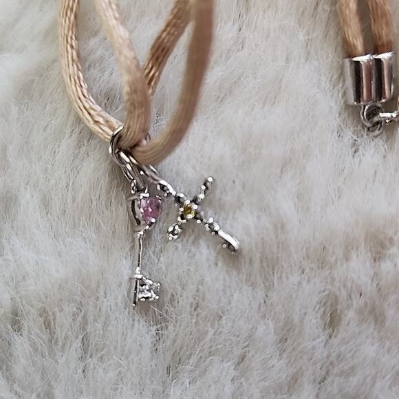 NEW Peyote Bird Free Spirit Sterling Silver Key Cross Double Charm Cord Bracelet - Picture 6 of 9